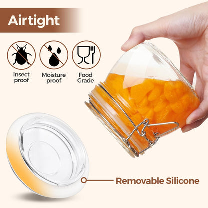 Airtight Glass Canister Set of 6 with Lids 17Oz Food Storage Jar round - Storage Container with Clear Preserving Seal Wire Clip Fastening for Kitchen Canning Cereal,Pasta,Sugar,Beans,Spice